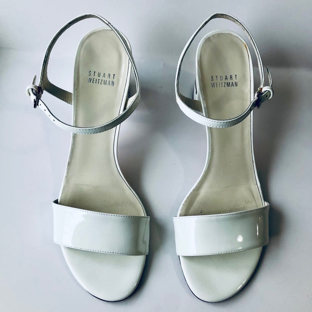 Stuart Weitzman White Sandals - Chrome Accents